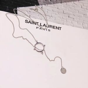 Saint Laurent Silver Double-Circle Drop Necklace